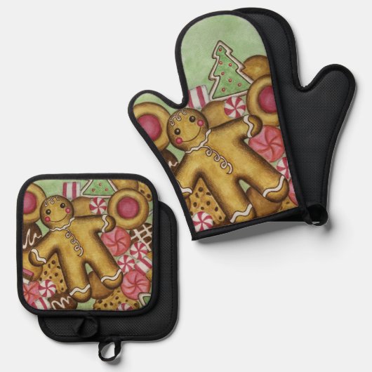 Kerst Cookies Oven Mitt en Pot Houder Set (Voorkant / Achterkant)