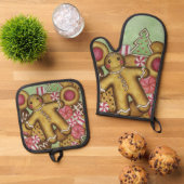 Kerst Cookies Oven Mitt en Pot Houder Set (Top down)