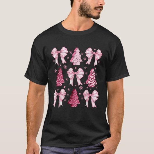 Kerst Coquette Bow Tree Cake Candy Cane Gift W T-shirt (Voorkant)
