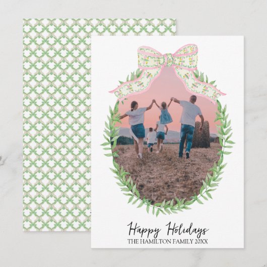 Kerst Coquette Krans Foto Grandmillennial Feestdagenkaart (Voorkant / Achterkant)