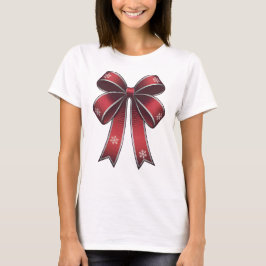 Kerst Coquette Rode strik met sneeuwvlokken T-shirt