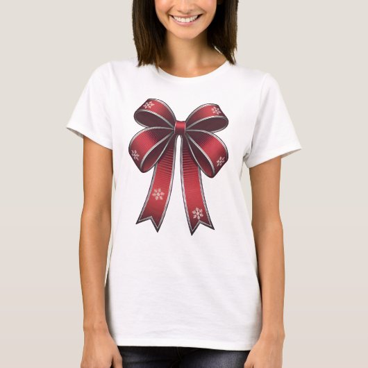 Kerst Coquette Rode strik met sneeuwvlokken T-shirt (Voorkant)