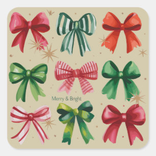 Kerst Coquettes Rood Groen Lint Kerstseizoen Meisj Vierkante Sticker