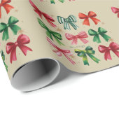 Kerst Coquettes Rood Groene Bow Xmas Seizoen Meisj Cadeaupapier (Rol Hoek)