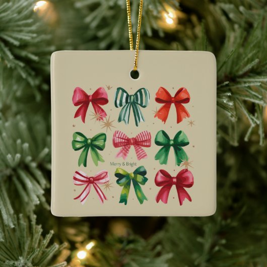 Kerst Coquettes Rood Groene Bow Xmas Seizoen Meisj Keramisch Ornament (Boom)