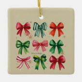 Kerst Coquettes Rood Groene Bow Xmas Seizoen Meisj Keramisch Ornament (Voorkant)