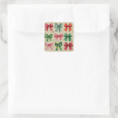 Kerst Coquettes Rood Groene Bow Xmas Seizoen Meisj Vierkante Sticker (Tas)