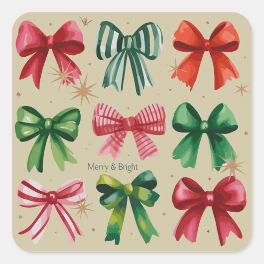 Kerst Coquettes Rood Groene Bow Xmas Seizoen Meisj Vierkante Sticker (Voorkant)