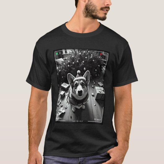 Kerst Corgi Betrapt Op Camera T-shirt (Voorkant)
