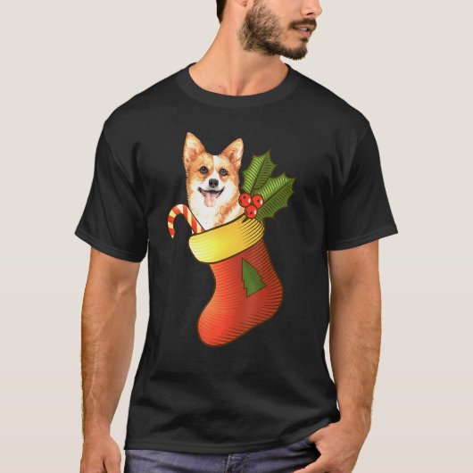 Kerst Corgi Binnen Soks T-shirt (Voorkant)