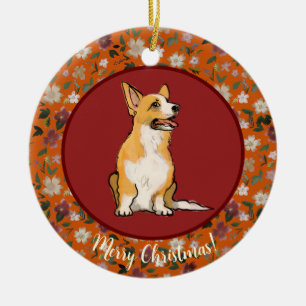 Kerst corgi bloemstuk keramisch ornament