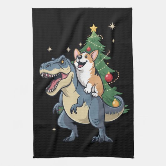 Kerst Corgi Dinosaur Boom Rex Vakantie Kerstmis  Theedoek (Verticaal)