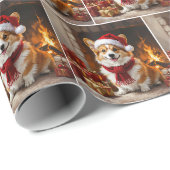 Kerst Corgi Hond bij de Haard Cadeaupapier (Rol Hoek)