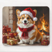 Kerst Corgi Hond bij de Haard Muismat (Voorkant)