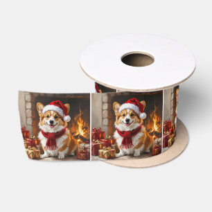 Kerst Corgi Hond bij de Haard Satijnen Lint