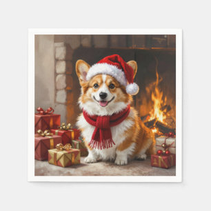 Kerst Corgi Hond bij de Haard Servet