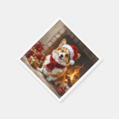 Kerst Corgi Hond bij de Haard Servet (Hoek)