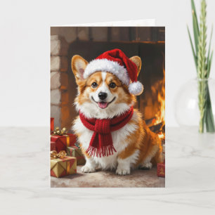 Kerst Corgi Hond bij de Open Haard Kaart