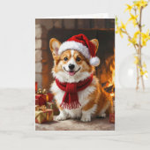 Kerst Corgi Hond bij de Open Haard Kaart (Gele Bloem)