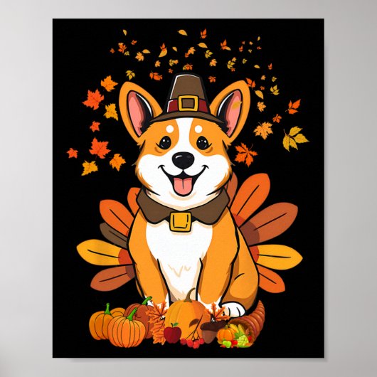 Kerst Corgi Hond Kalkoen 1 Poster (Voorkant)