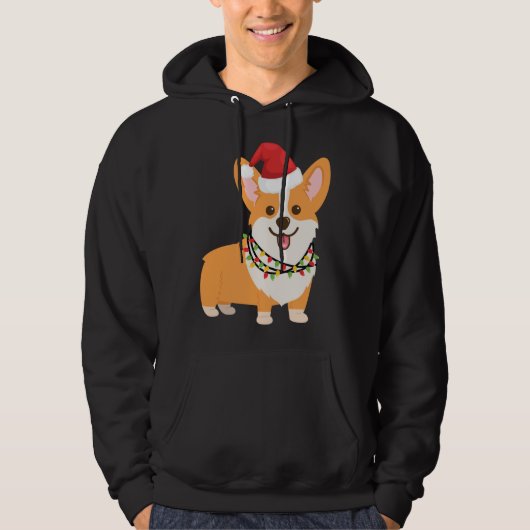 Kerst Corgi Hond met Santa Hoed en Kerstmis L Hoodie (Voorkant)