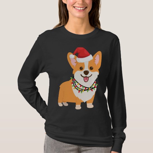 Kerst Corgi Hond met Santa Hoed en Kerstmis L T-shirt (Voorkant)