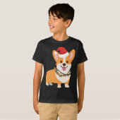 Kerst Corgi Hond met Santa Hoed en Kerstmis L T-shirt (Voorkant volledig)