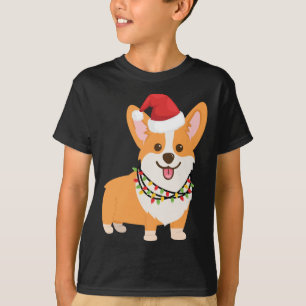 Kerst Corgi Hond met Santa Hoed en Kerstmis L T-shirt