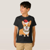Kerst Corgi Hond met Santa Hoed en Kerstmis L T-shirt (Voorkant volledig)