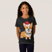 Kerst Corgi Hond met Santa Hoed en Kerstmis L T-shirt (Voorkant volledig)