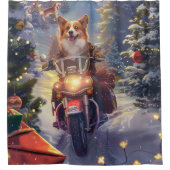 Kerst Corgi Hond op Motorfiets Douchegordijn (Voorkant)