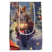Kerst Corgi Hond op Motorfiets Medium Cadeauzakje (Achterkant)
