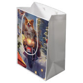 Kerst Corgi Hond op Motorfiets Medium Cadeauzakje (Achterkant Gekanteld)