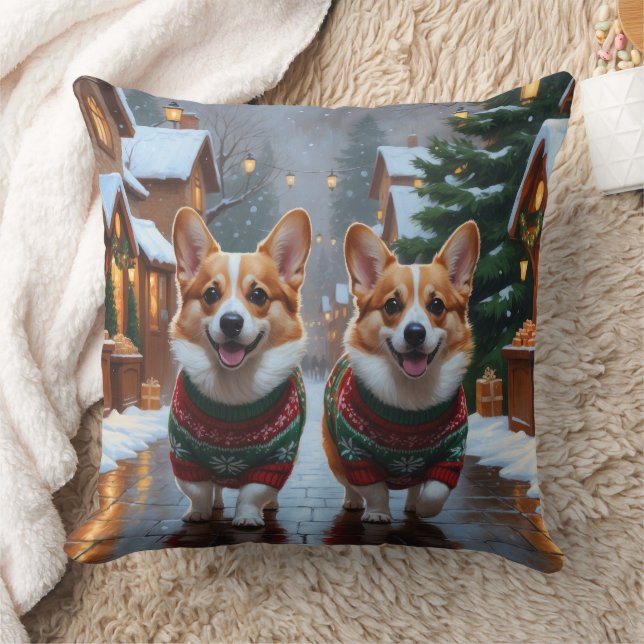 Kerst Corgi Honden Sneeuw Vakantie Kussen (Deken)