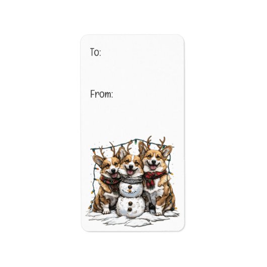 Kerst Corgi Honden Sneeuwman Etiket (Voorkant)