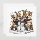Kerst Corgi Honden Sneeuwman Feestdagenkaart (Voorkant / Achterkant)