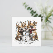 Kerst Corgi Honden Sneeuwman Feestdagenkaart (Staand voorkant)