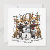 Kerst Corgi Honden Sneeuwman Feestdagenkaart (Voorkant)
