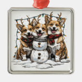 Kerst Corgi Honden Sneeuwman Metalen Ornament (Voorkant)