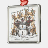 Kerst Corgi Honden Sneeuwman Metalen Ornament (Links)