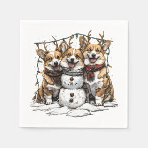 Kerst Corgi Honden Sneeuwman Servet