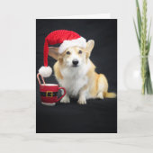 Kerst Corgi in Muts met Beker en Kerststok Kaart (Voorkant)