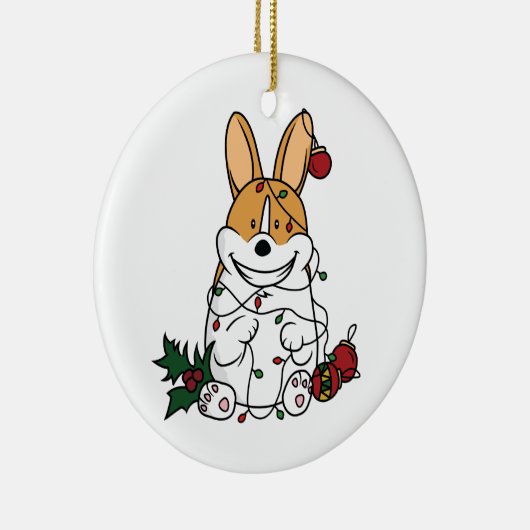 Kerst-Corgi-keramische sierbloem Keramisch Ornament (Rechts)