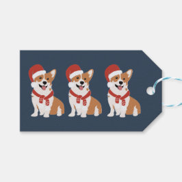 Kerst Corgi Kerstman - Verfijnd Winter Navy Cadeaulabel