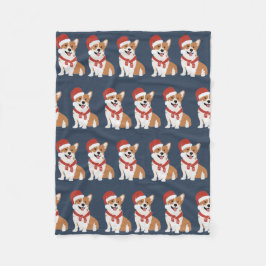 Kerst Corgi Kerstman - Verfijnde Winter Navy Fleece Deken