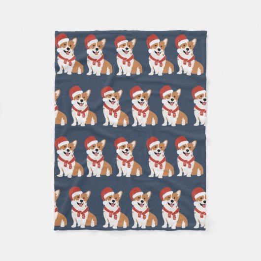 Kerst Corgi Kerstman - Verfijnde Winter Navy Fleece Deken (Voorkant)