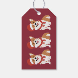 Kerst Corgi Kerstmannenhoed Diep Cranberry Cadeaulabel