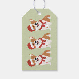Kerst Corgi Kerstmannenhoed Gedempte Salie Boerder Cadeaulabel