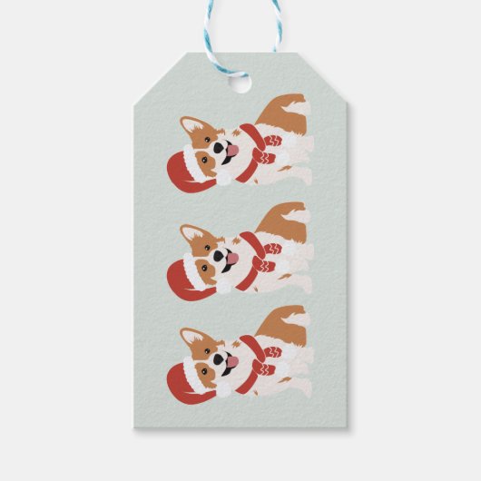 Kerst Corgi Kerstmannenhoed Zachte Eucalyptus Mist Cadeaulabel (Voorkant)