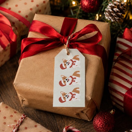 Kerst Corgi Kerstmannenhoed Zachte Eucalyptus Mist Cadeaulabel